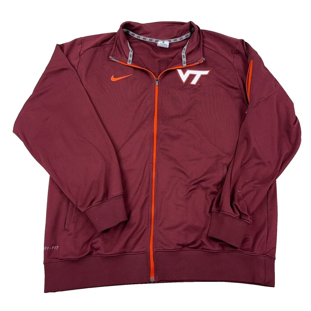 Virginia Tech Hokies Jacket Men Large Nike Dri Fit Track Suit Warm Up Maroon * - Picture 1 of 13